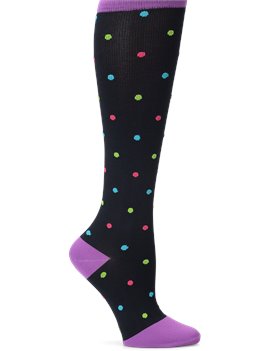 Black Bright Multi Dot Nurse Mates Compression Socks Wide Calf